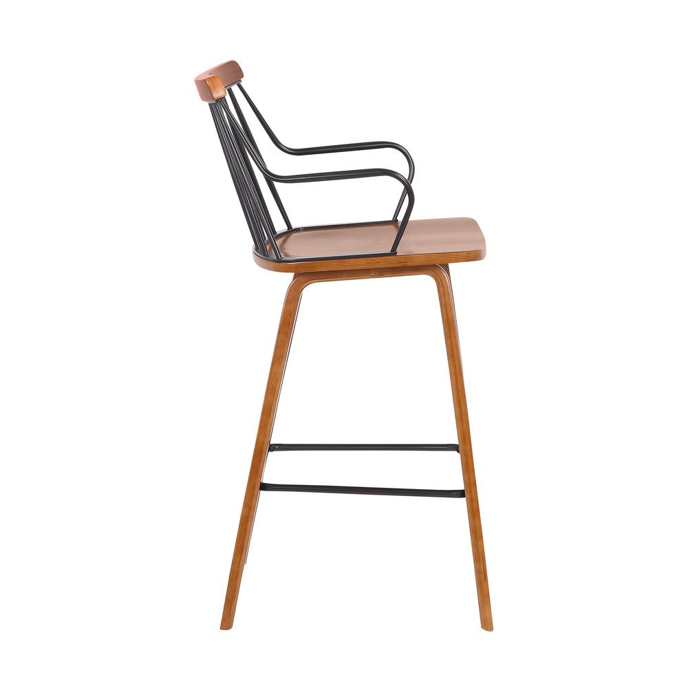 Micah Walnut and Metal Modern 26" Counter Height Bar Stool, WALNUT. Picture 2