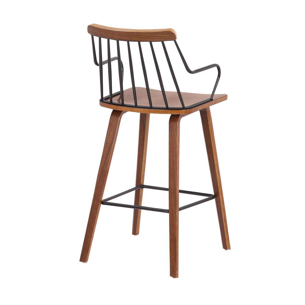 Micah Walnut and Metal Modern 26" Counter Height Bar Stool, WALNUT. Picture 3