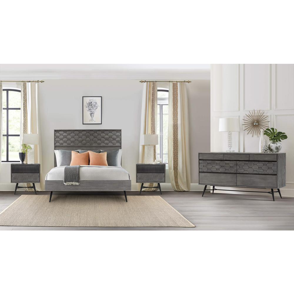 Makena Queen Platform Bed Frame in Grey Acacia Wood. Picture 5