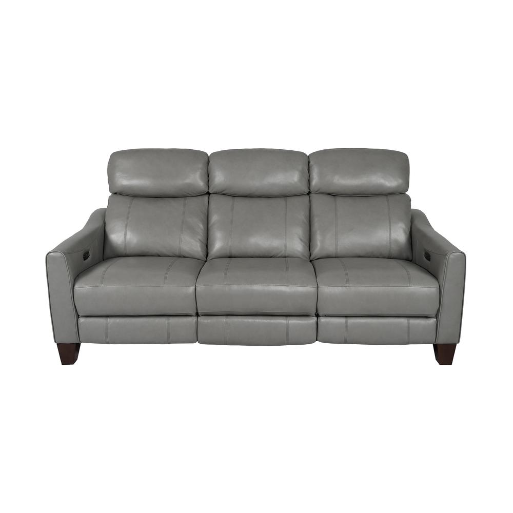 Milos 83" Zero Gravity Power Reclining Sofa in Light Gray Leather. Picture 1