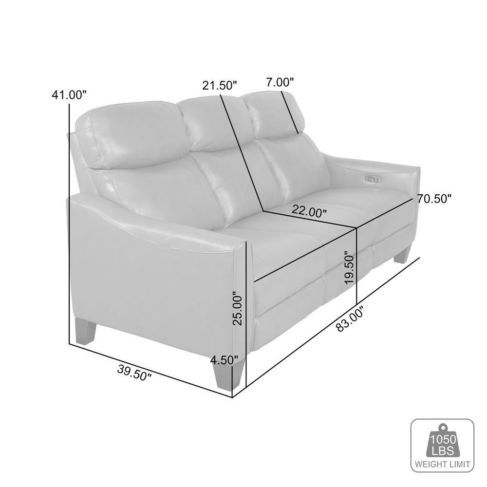 Milos 83" Zero Gravity Power Reclining Sofa in Light Gray Leather. Picture 12