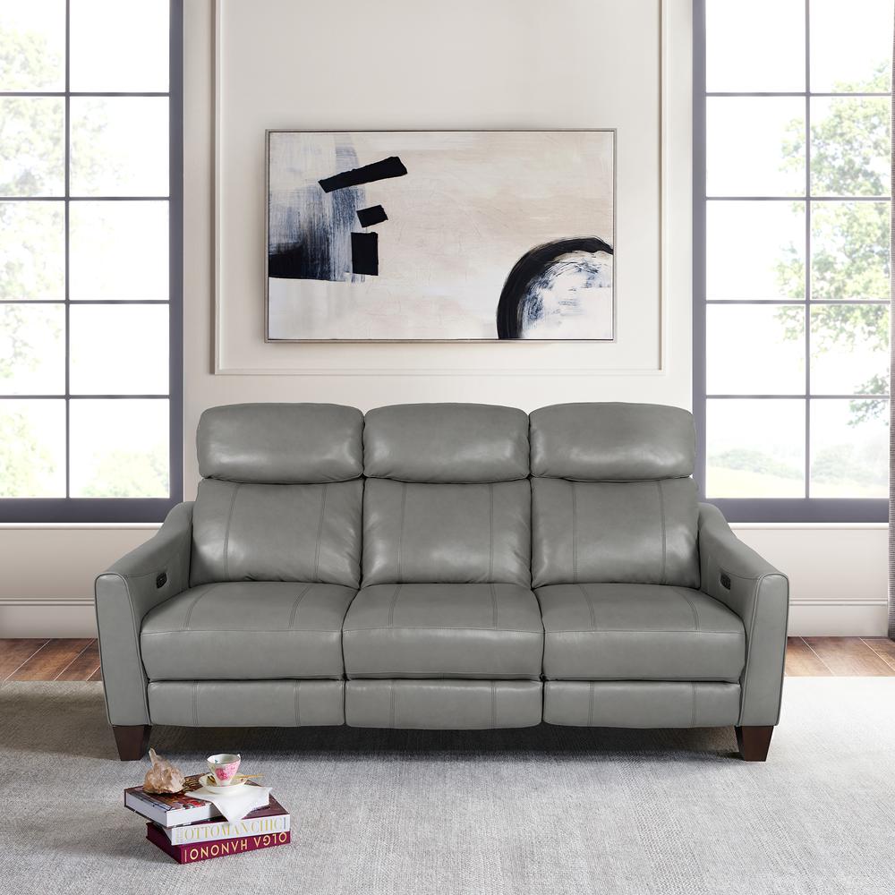 Milos 83" Zero Gravity Power Reclining Sofa in Light Gray Leather. Picture 14