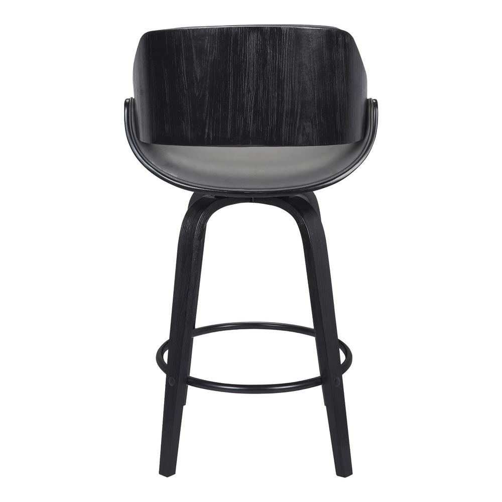 Mona Contemporary 26" Counter Height Swivel Barstool in Black Brush Wood Finish and Grey Faux Leather. Picture 4