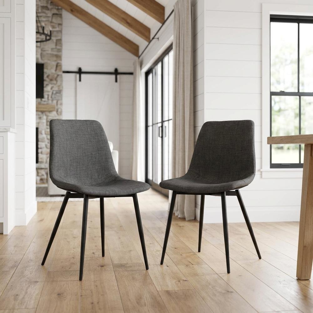 Faux Leather Upholstered Dining Chairs with Metal Legs, Black, Set of 2. Picture 3