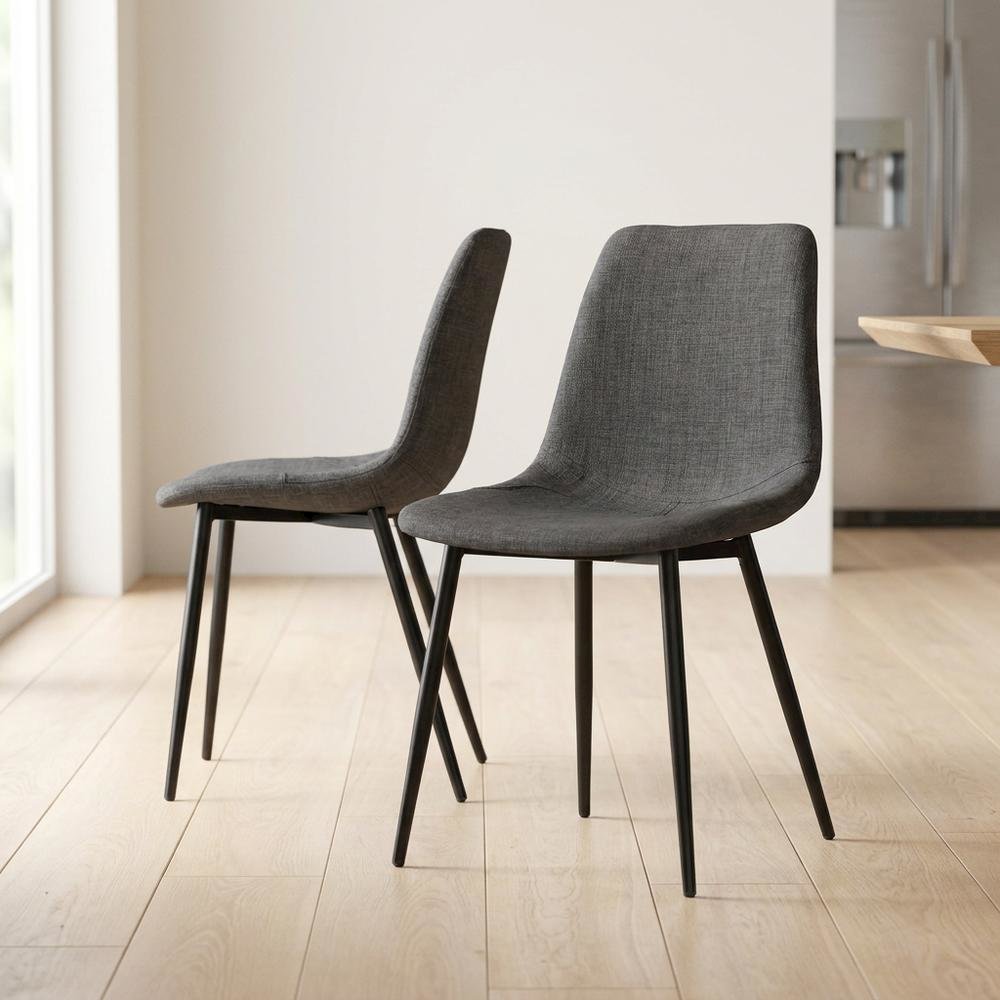Faux Leather Upholstered Dining Chairs with Metal Legs, Black, Set of 2. Picture 4