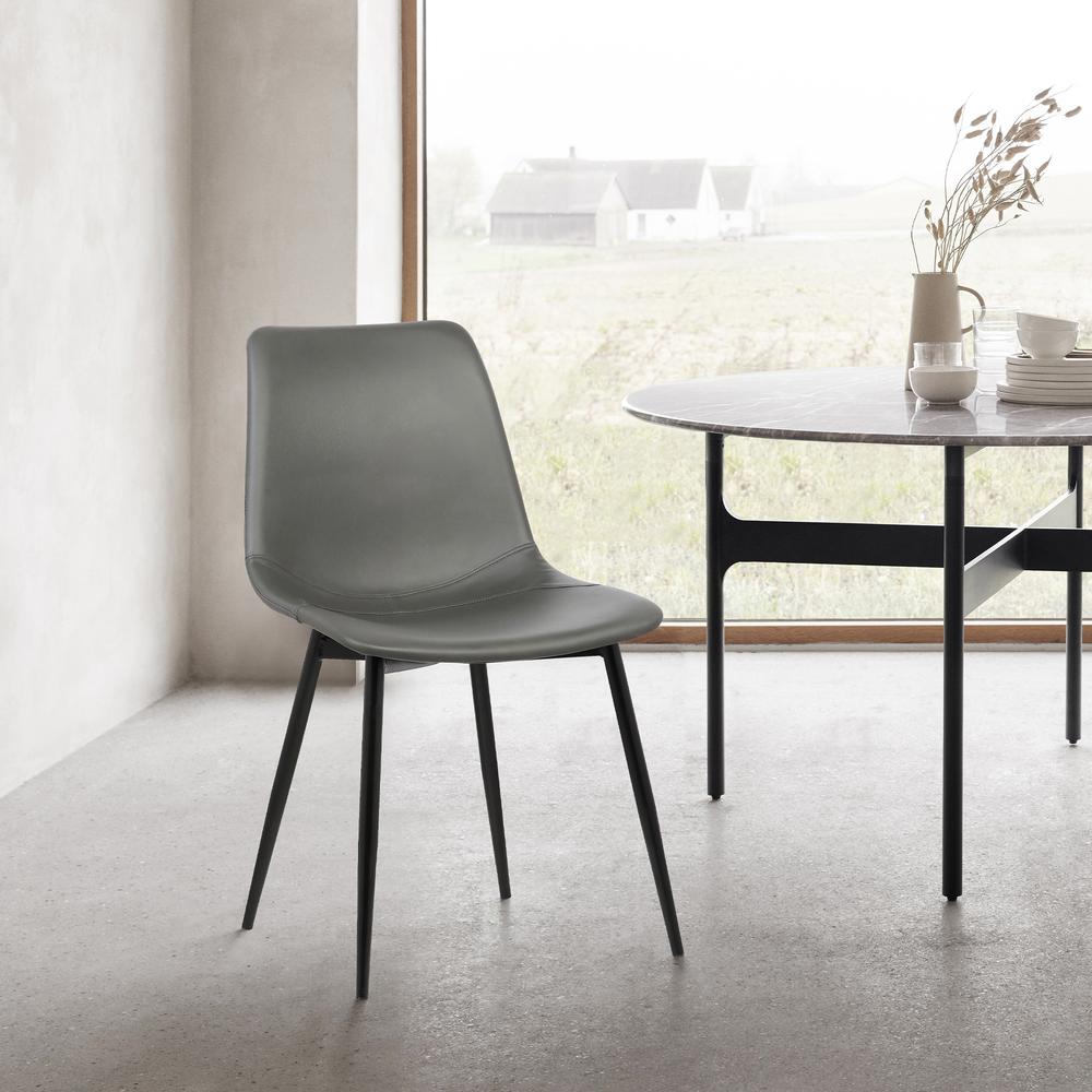 Armen Living Monte Contemporary Dining Chair in Gray Faux Leather with Black Powder Coated Metal Legs. Picture 5