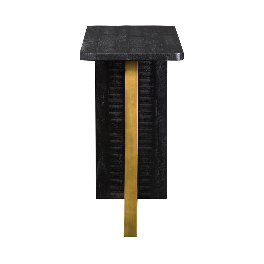 Monaco Black Wood Console Table with Antique Brass Accent, Black Red-Shiny Wooden. Picture 2