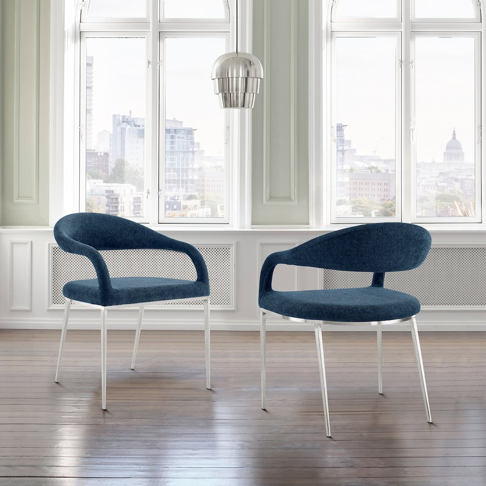Morgan Upholstered Dining Chair with Brushed Stainless Steel. Picture 11