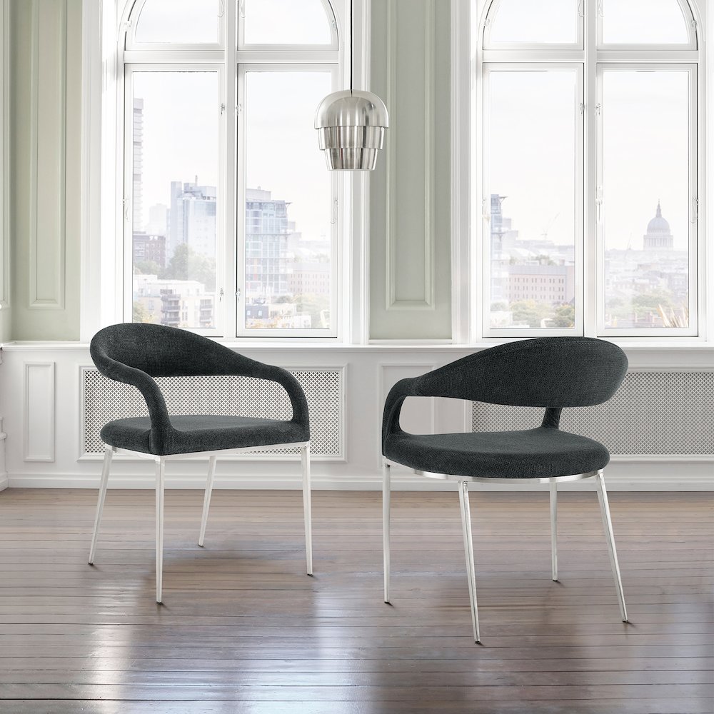 Morgan Upholstered Dining Chair with Brushed Stainless Steel. Picture 11