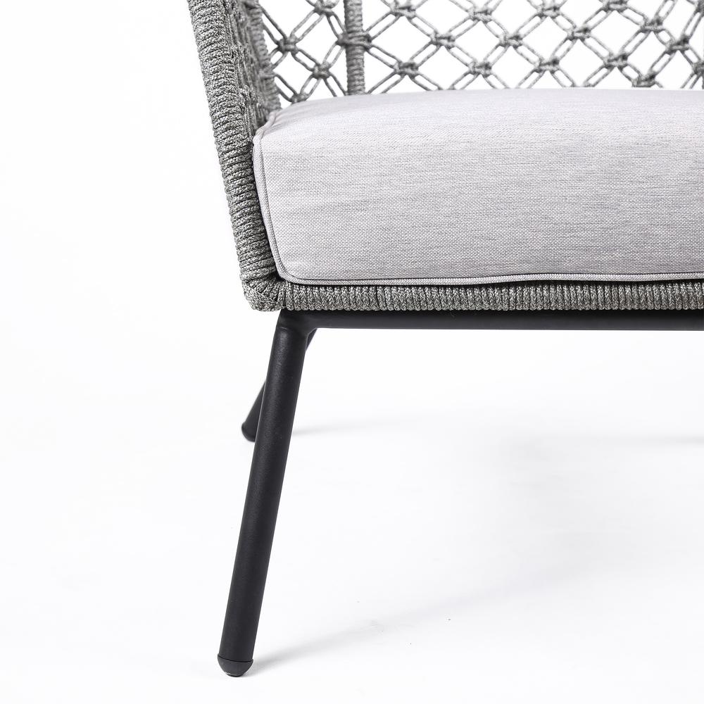 Marco Polo Indoor Outdoor Steel Lounge Chair with Grey Rope and Grey Cushion. Picture 5