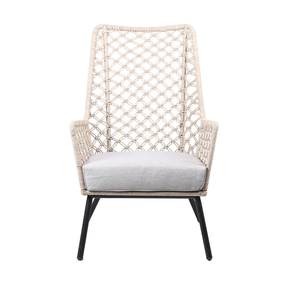 Marco Polo Indoor Outdoor Steel Lounge Chair with Natural Springs Rope and Grey Cushion. Picture 1