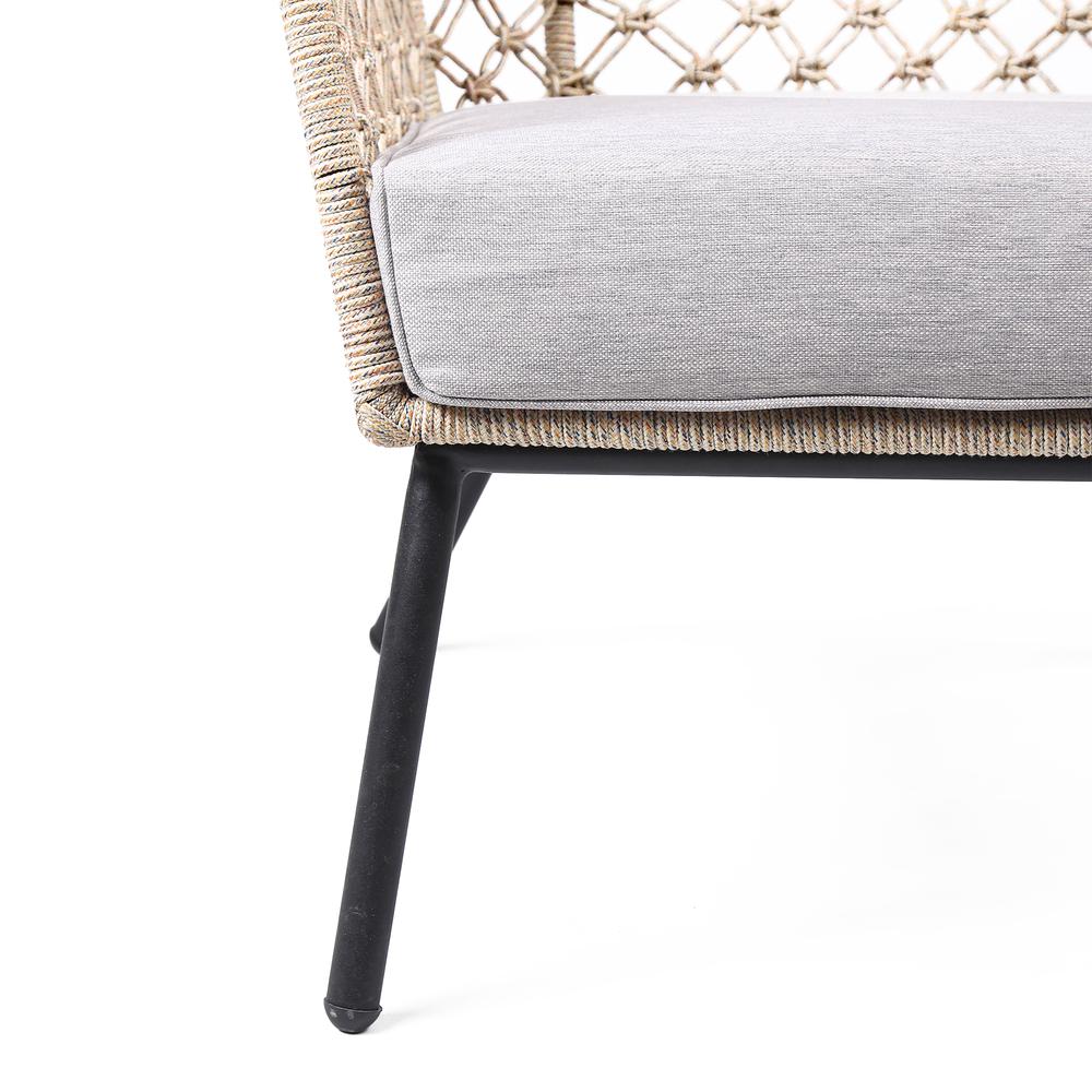 Marco Polo Indoor Outdoor Steel Lounge Chair with Natural Springs Rope and Grey Cushion. Picture 5