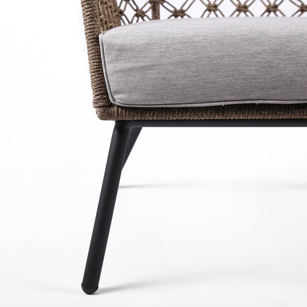 Marco Polo Indoor Outdoor Steel Lounge Chair with Truffle Rope and Grey Cushion. Picture 5