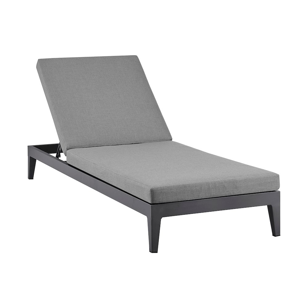 Outdoor Patio Adjustable Chaise Lounge Chair in Aluminum with Gray Cushions. Picture 1