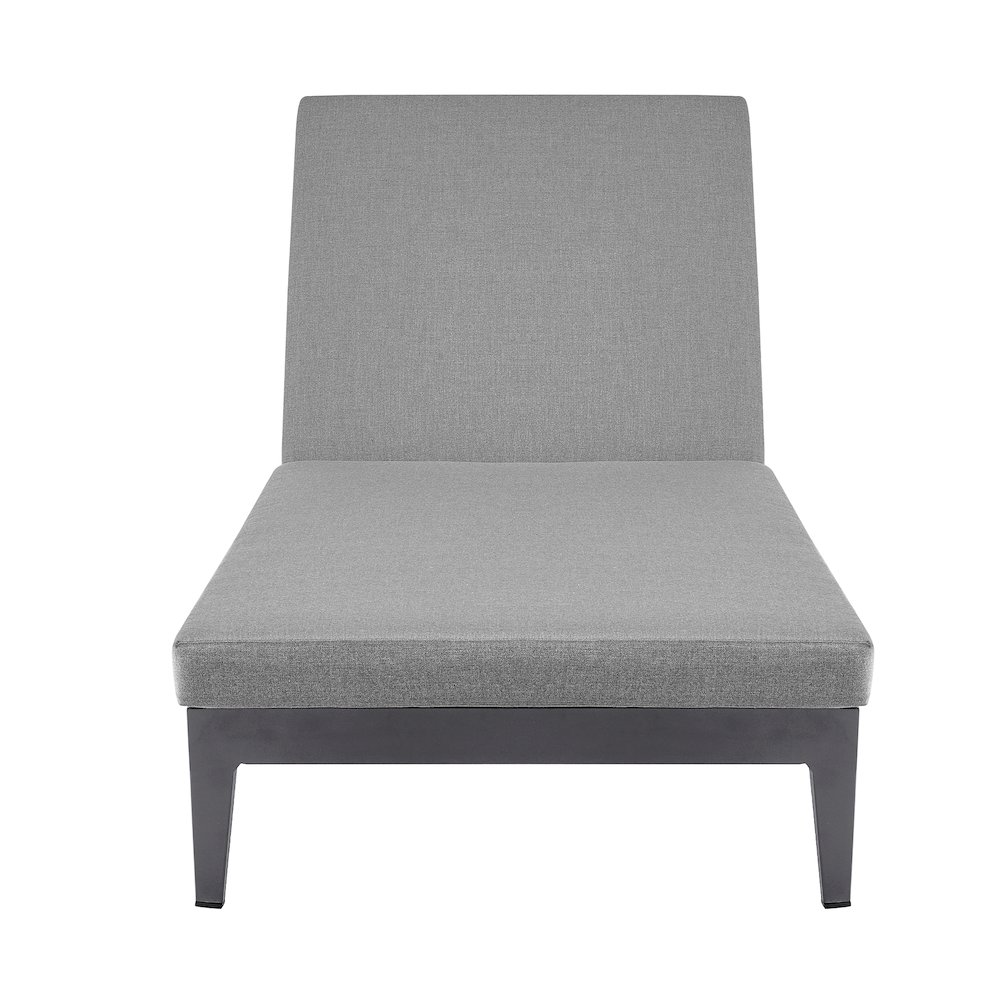 Outdoor Patio Adjustable Chaise Lounge Chair in Aluminum with Gray Cushions. Picture 2