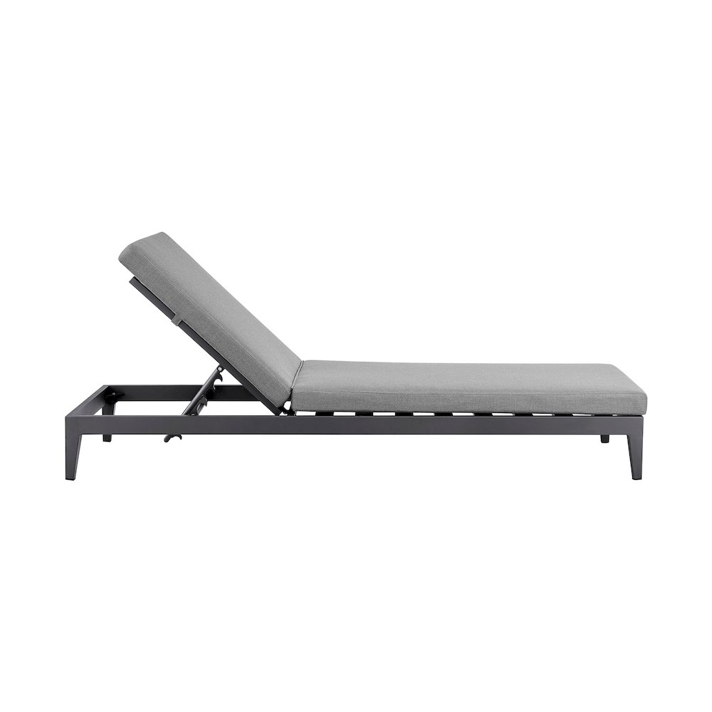 Outdoor Patio Adjustable Chaise Lounge Chair in Aluminum with Gray Cushions. Picture 3