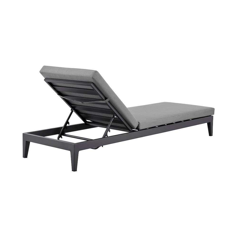 Outdoor Patio Adjustable Chaise Lounge Chair in Aluminum with Gray Cushions. Picture 4