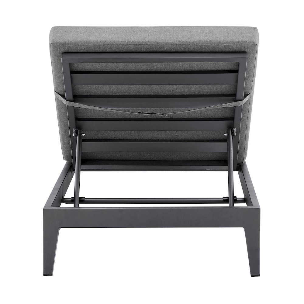 Outdoor Patio Adjustable Chaise Lounge Chair in Aluminum with Gray Cushions. Picture 5