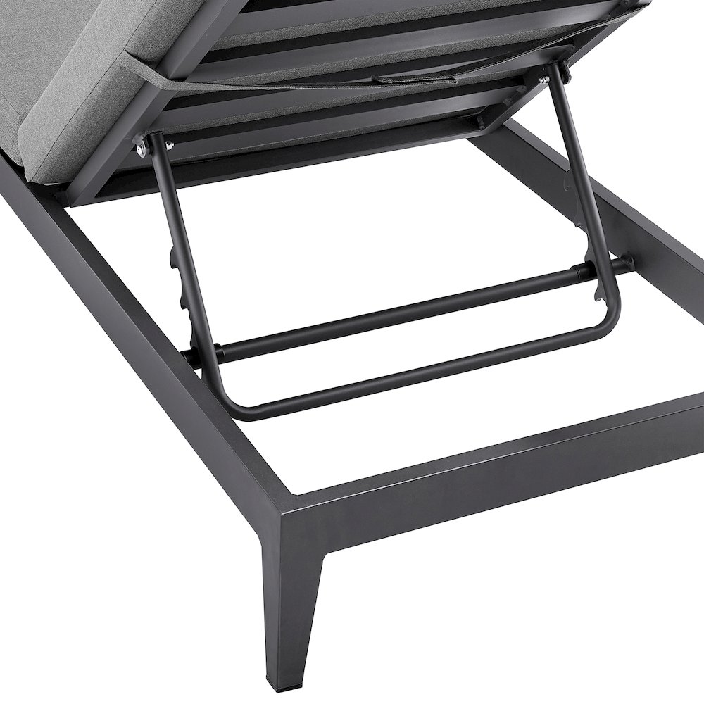 Outdoor Patio Adjustable Chaise Lounge Chair in Aluminum with Gray Cushions. Picture 7
