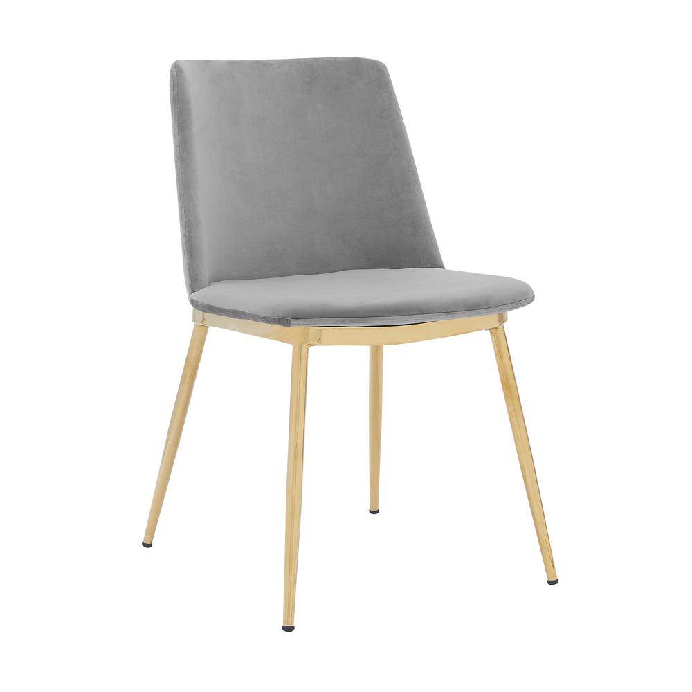 Messina Modern Gray Velvet and Gold Metal Leg Dining Room Chairs - Set of 2. Picture 2