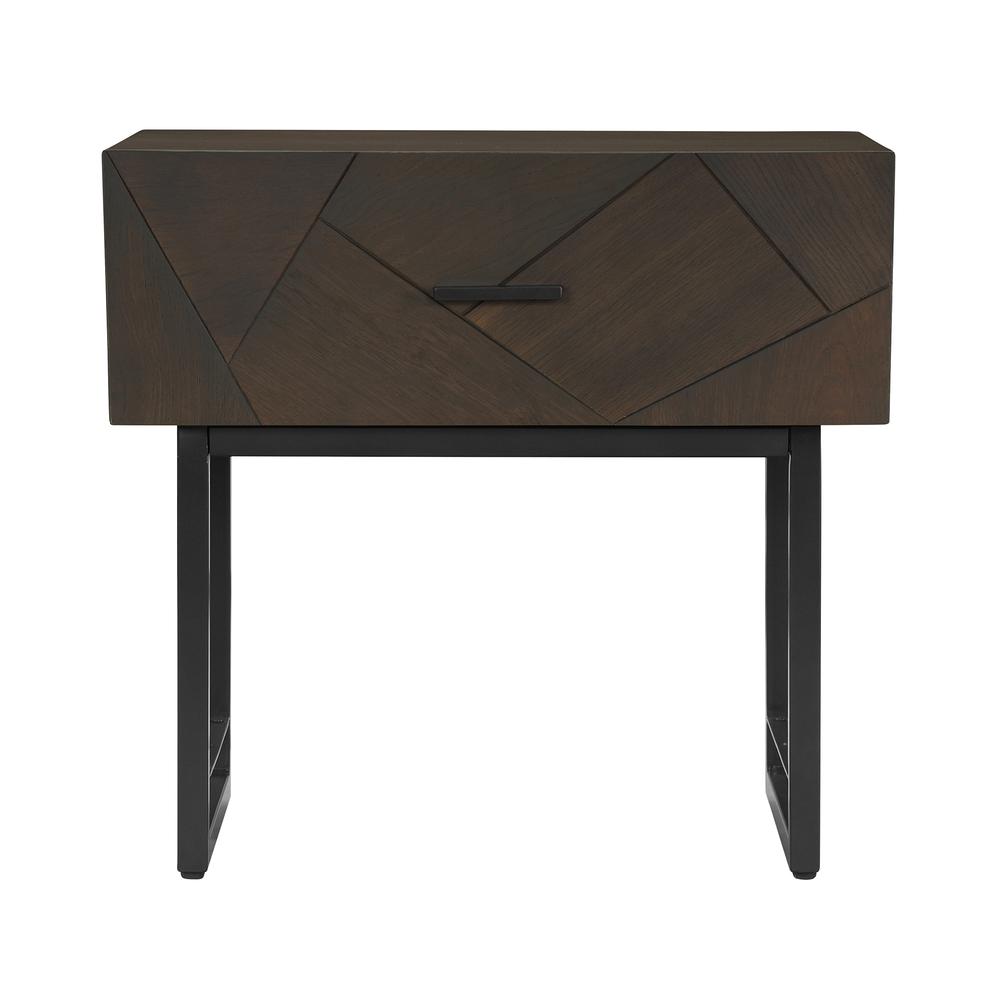 Marquis 1 Drawer Oak Wood Nighstand with Black Metal Legs. Picture 1