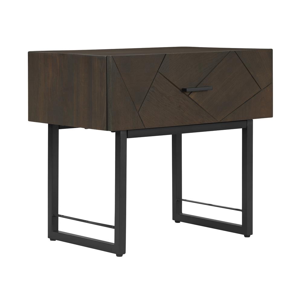 Marquis 1 Drawer Oak Wood Nighstand with Black Metal Legs. Picture 2