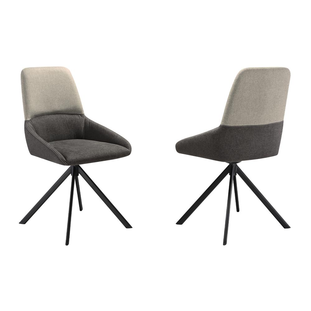 Swivel Upholstered Dining Chair in Fabric Gray Black Metal Legs - Set of 2. Picture 1