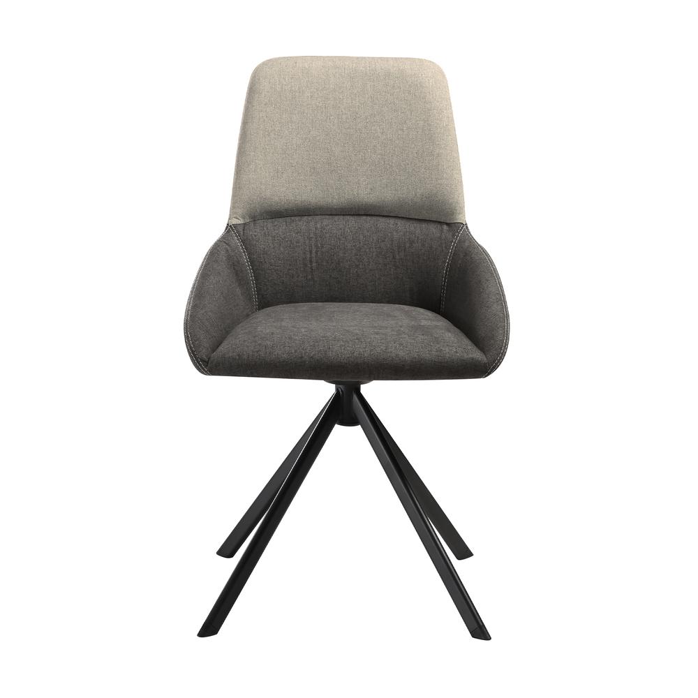 Swivel Upholstered Dining Chair in Fabric Gray Black Metal Legs - Set of 2. Picture 3