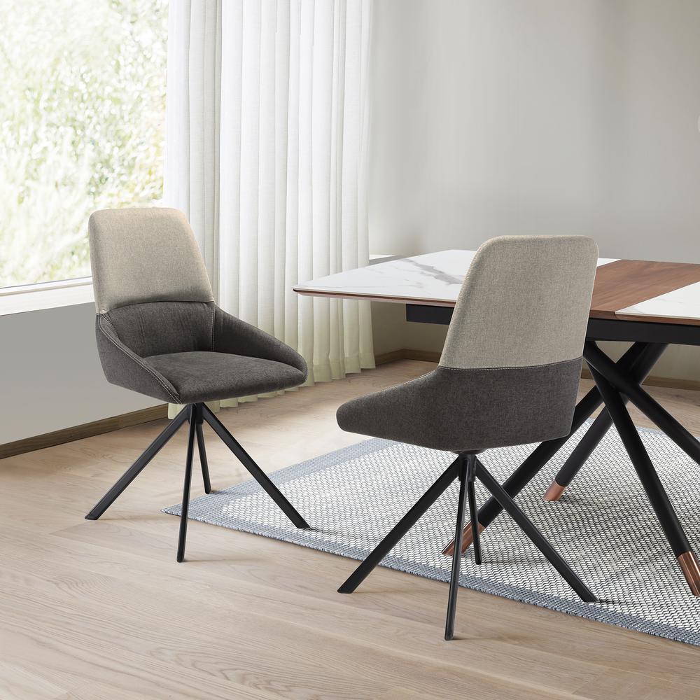 Swivel Upholstered Dining Chair in Fabric Gray Black Metal Legs - Set of 2. Picture 10