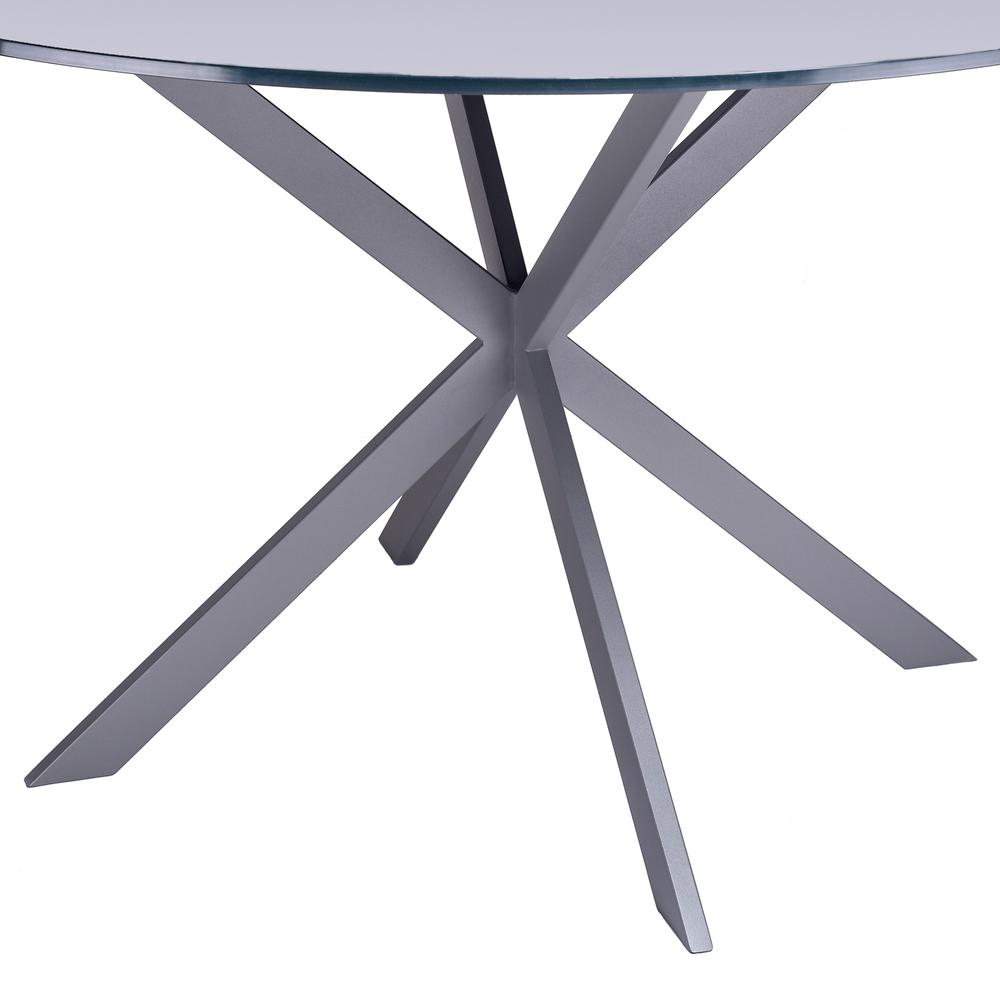 Armen Living Mystere Modern Dining Table in Grey Powder Coated finish with Grey Tempered Glass Top. Picture 3