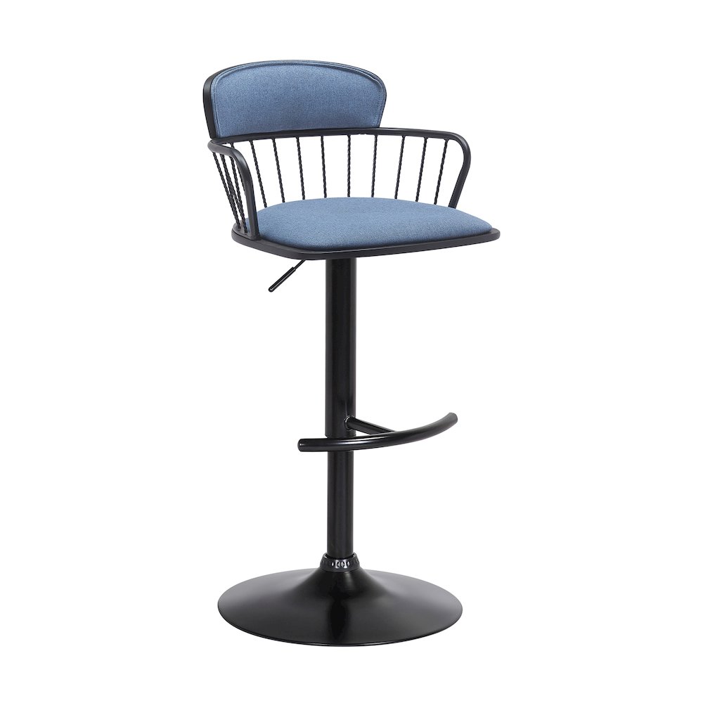 Nash Upholstered Wood Adjustable Bar Stool with Black Metal Base. Picture 1