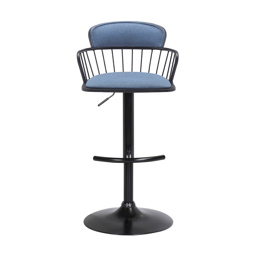 Nash Upholstered Wood Adjustable Bar Stool with Black Metal Base. Picture 2