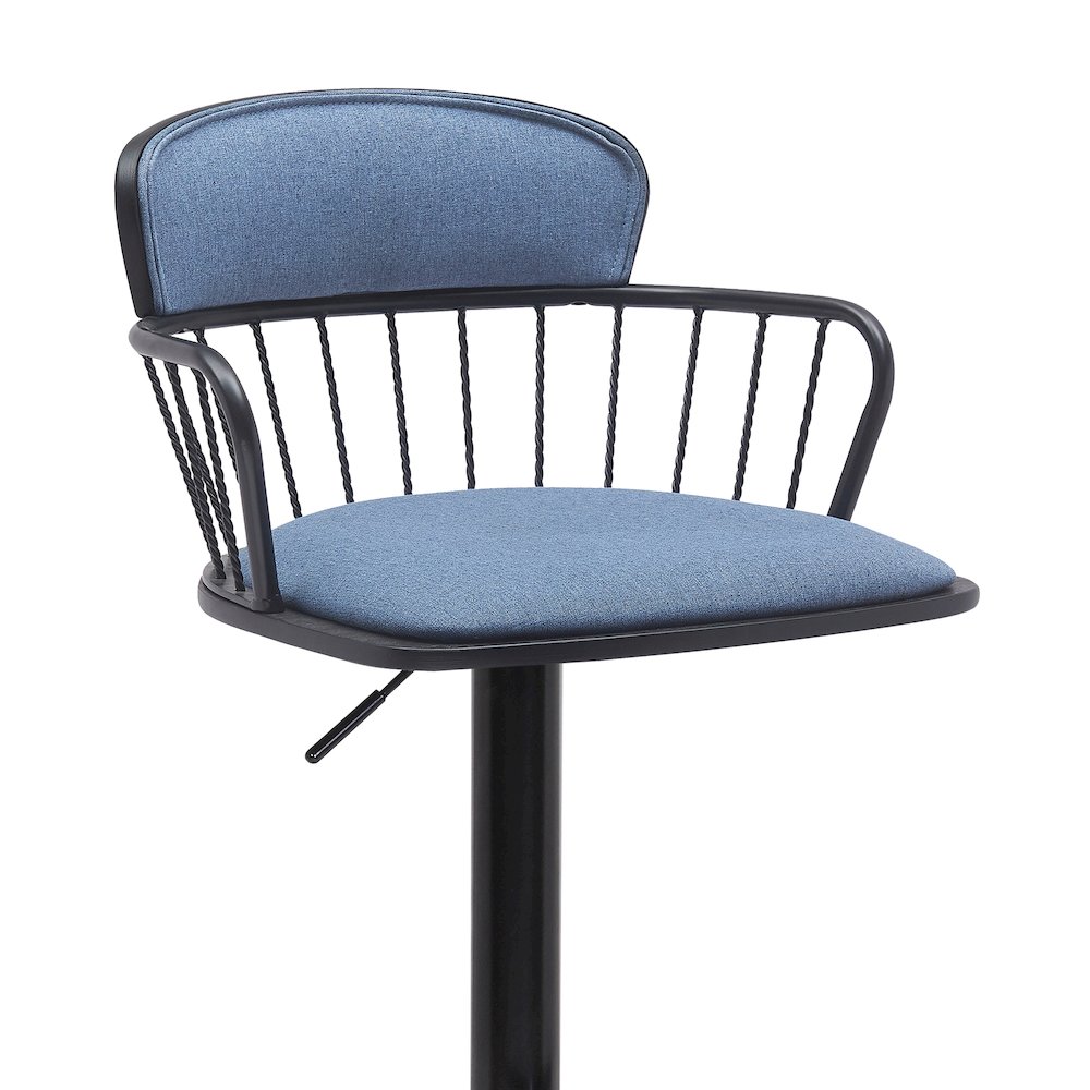 Nash Upholstered Wood Adjustable Bar Stool with Black Metal Base. Picture 4