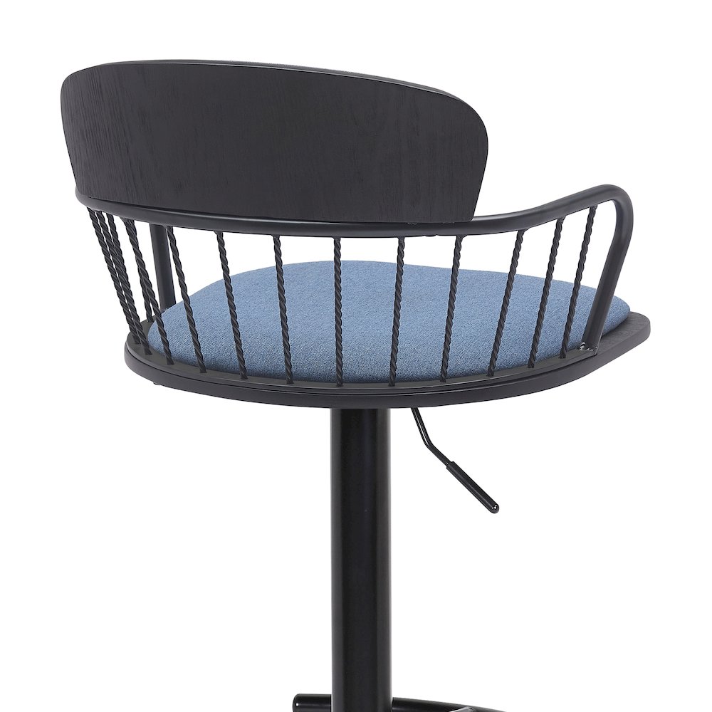 Nash Upholstered Wood Adjustable Bar Stool with Black Metal Base. Picture 5