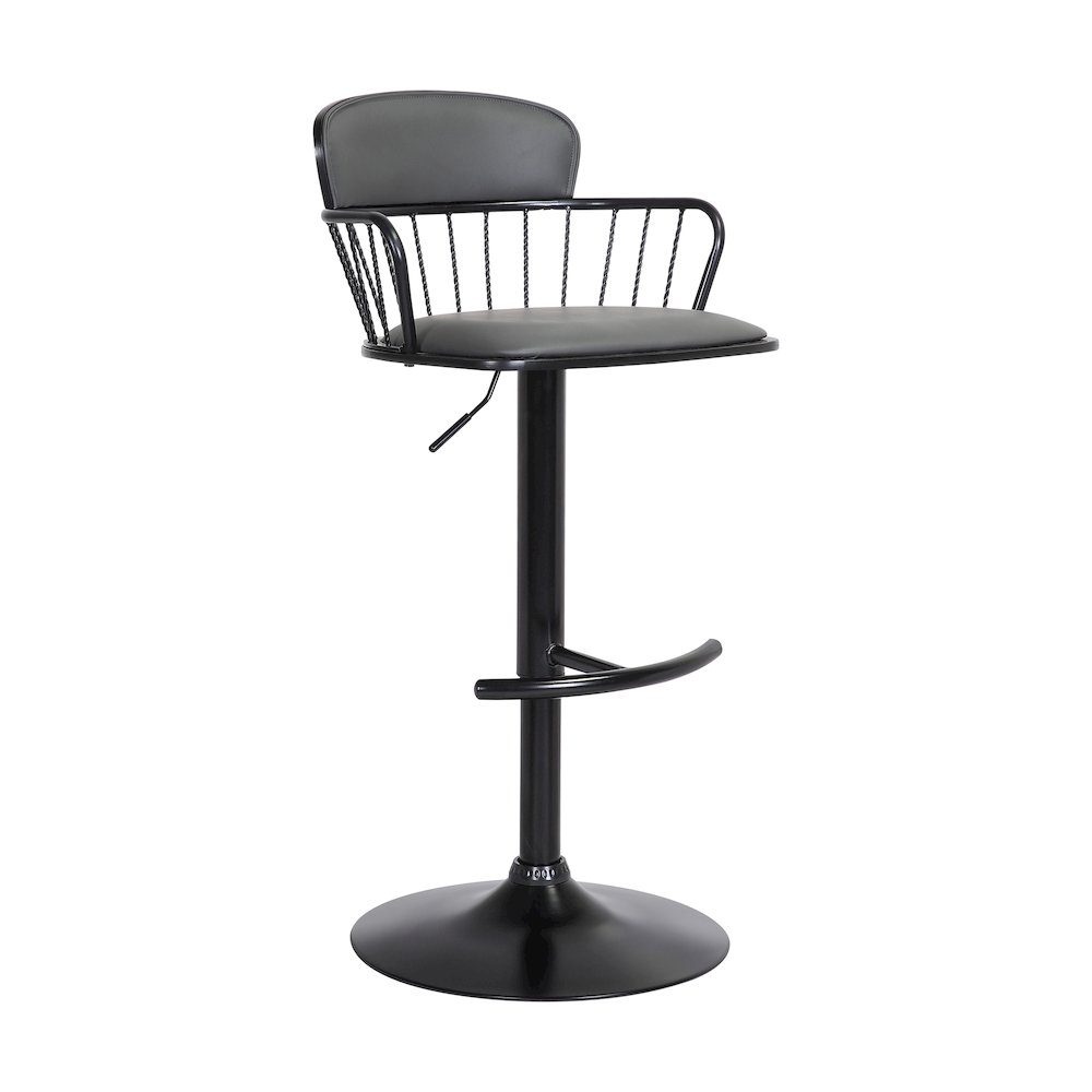 Nash Upholstered Wood Adjustable Bar Stool with Black Metal Base. Picture 1