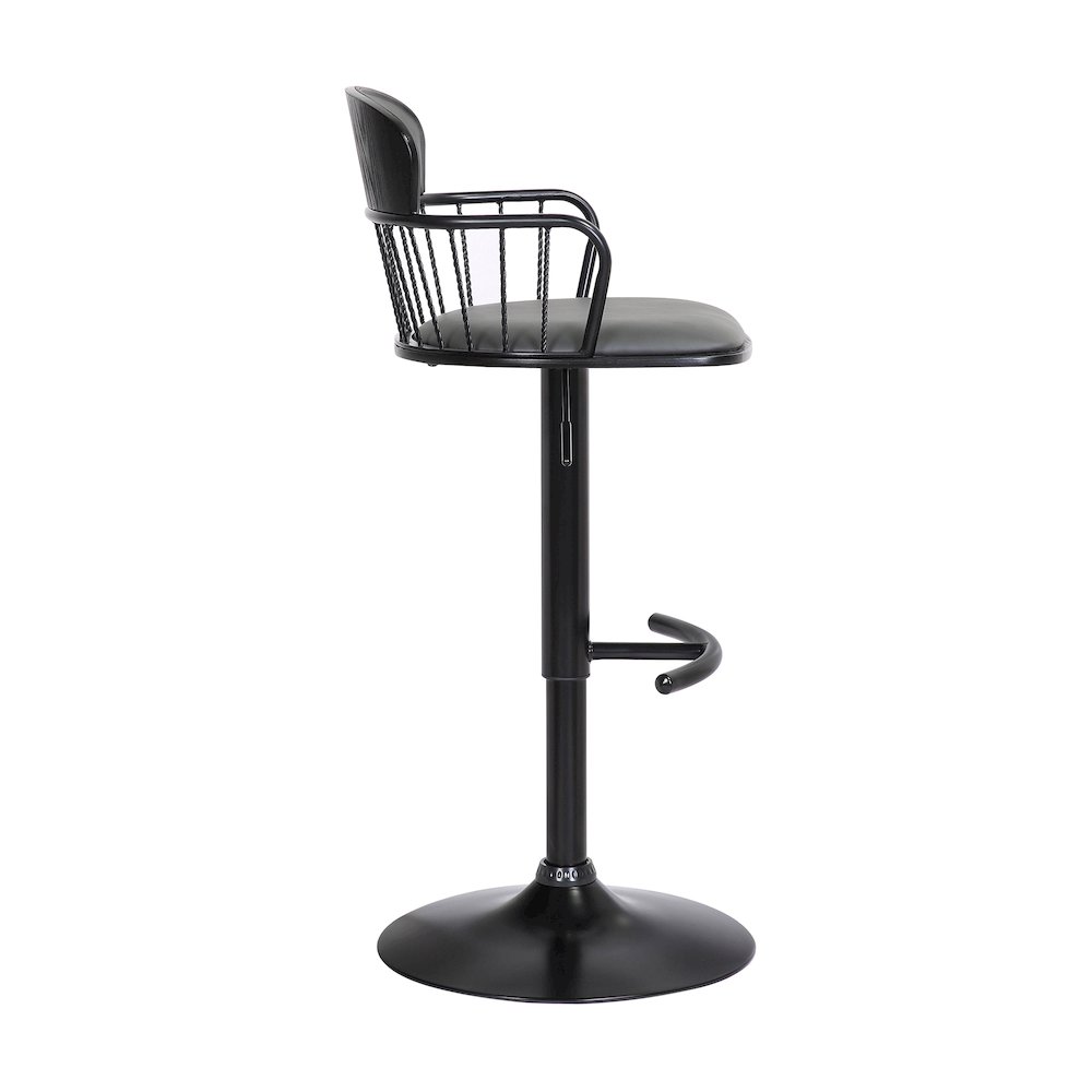 Nash Upholstered Wood Adjustable Bar Stool with Black Metal Base. Picture 3