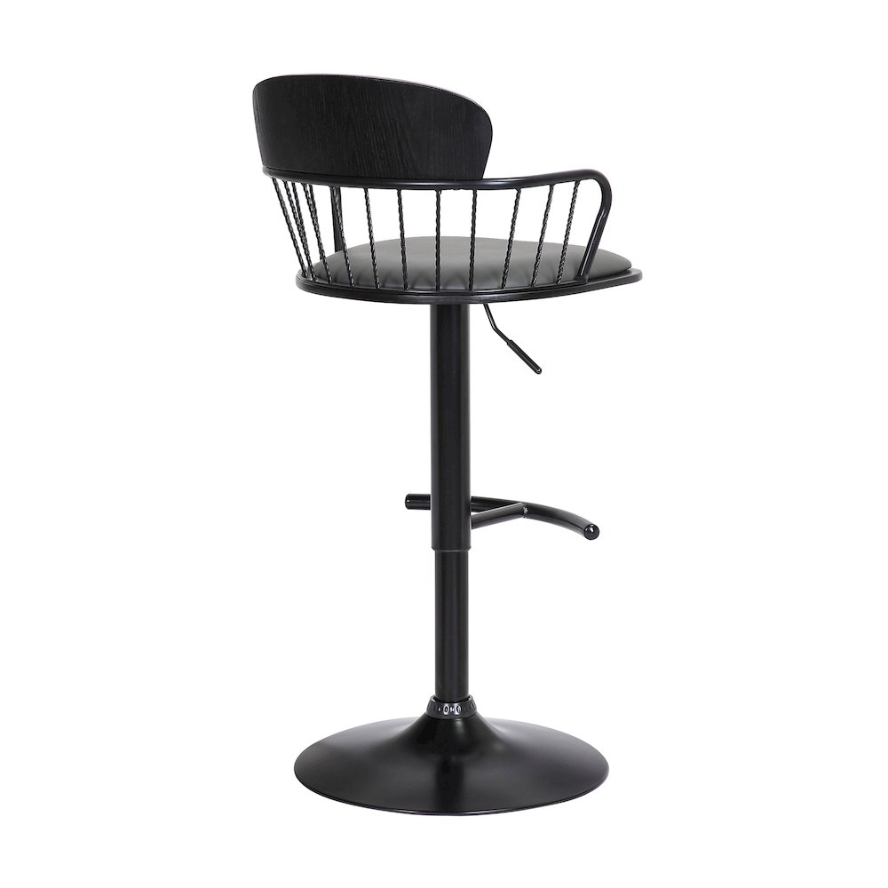 Nash Upholstered Wood Adjustable Bar Stool with Black Metal Base. Picture 4