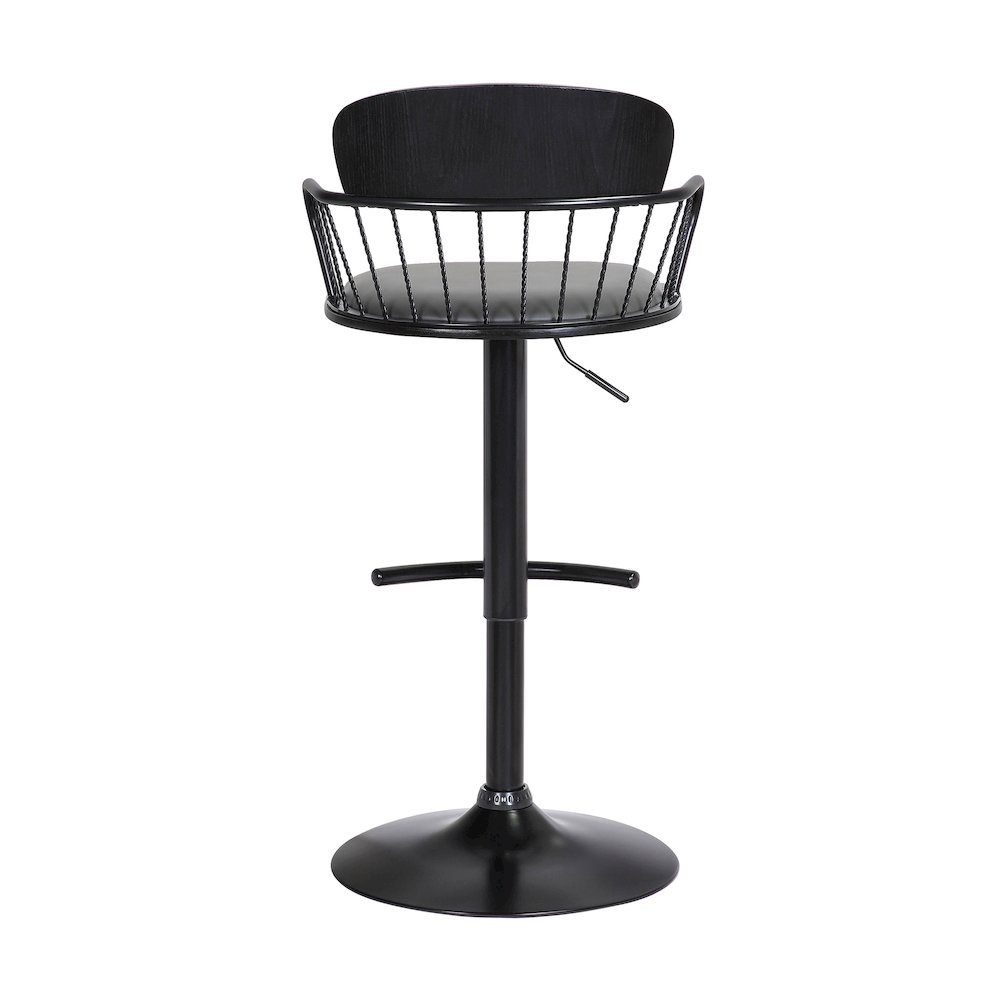 Nash Upholstered Wood Adjustable Bar Stool with Black Metal Base. Picture 5