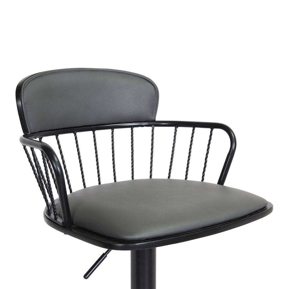 Nash Upholstered Wood Adjustable Bar Stool with Black Metal Base. Picture 6