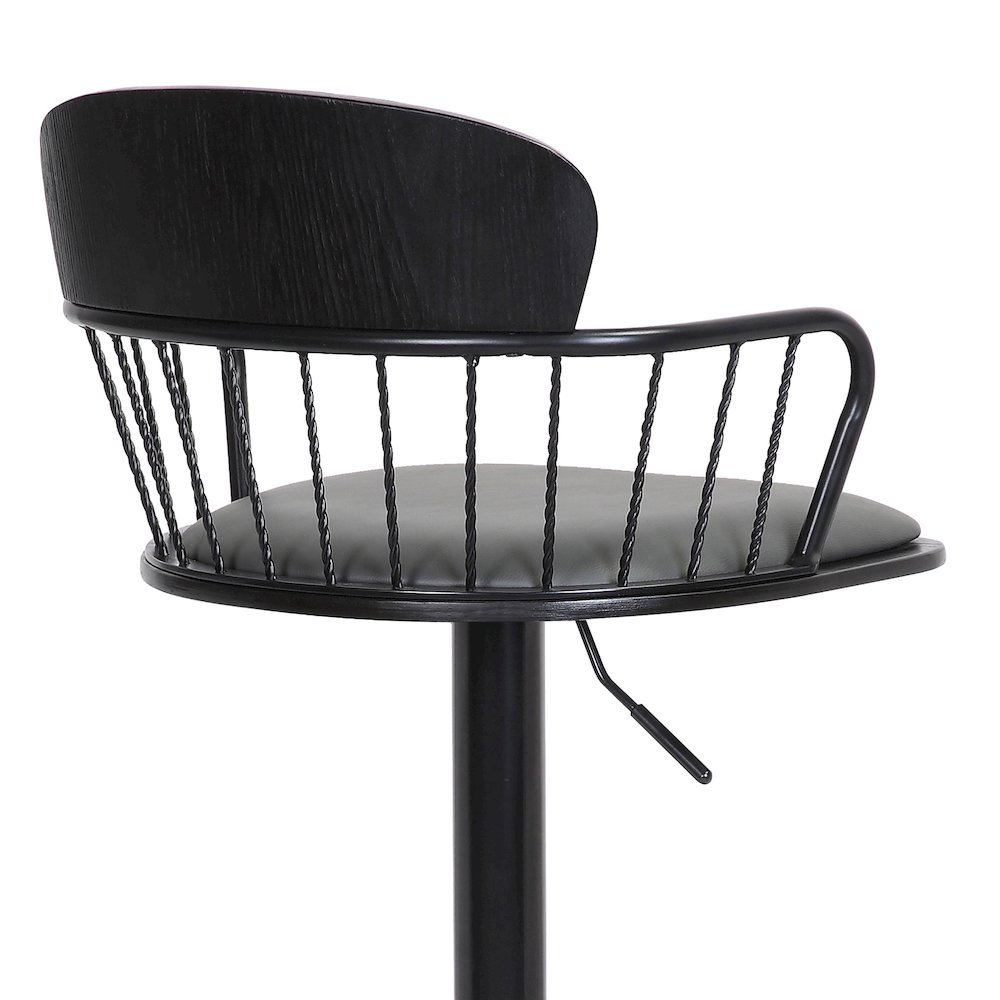Nash Upholstered Wood Adjustable Bar Stool with Black Metal Base. Picture 7