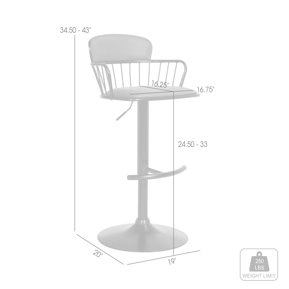 Nash Upholstered Wood Adjustable Bar Stool with Black Metal Base. Picture 10