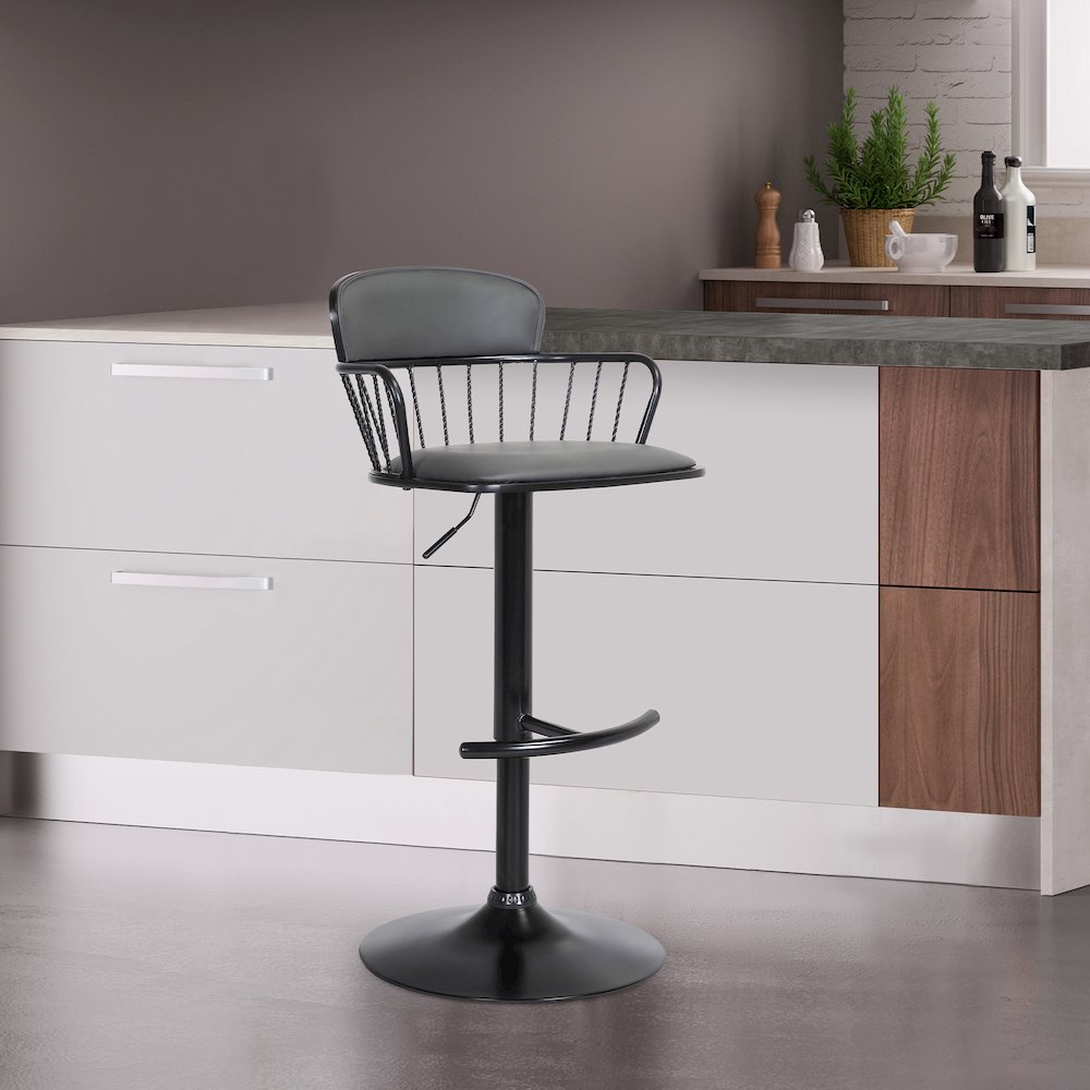 Nash Upholstered Wood Adjustable Bar Stool with Black Metal Base. Picture 9