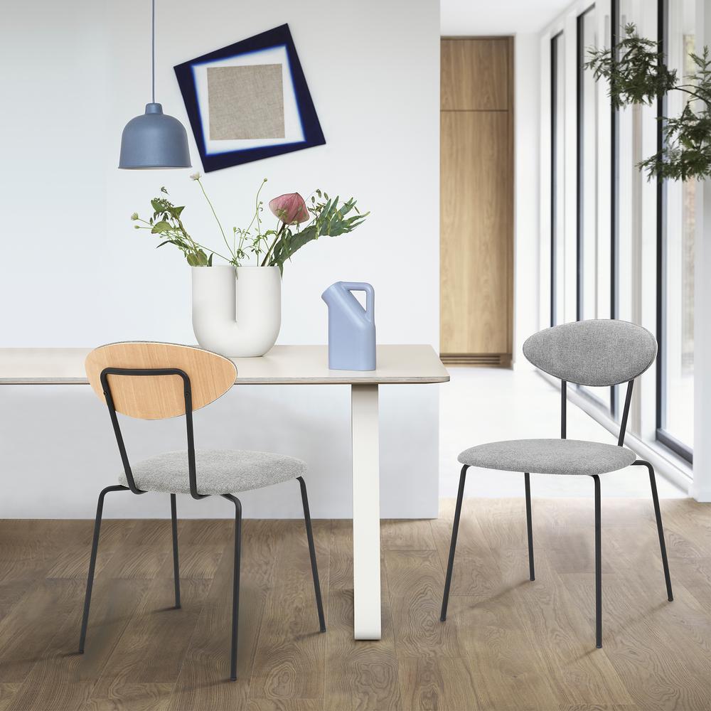 Neo Modern Gray Fabric and Black Metal Dining Room Chairs - Set of 2. Picture 8