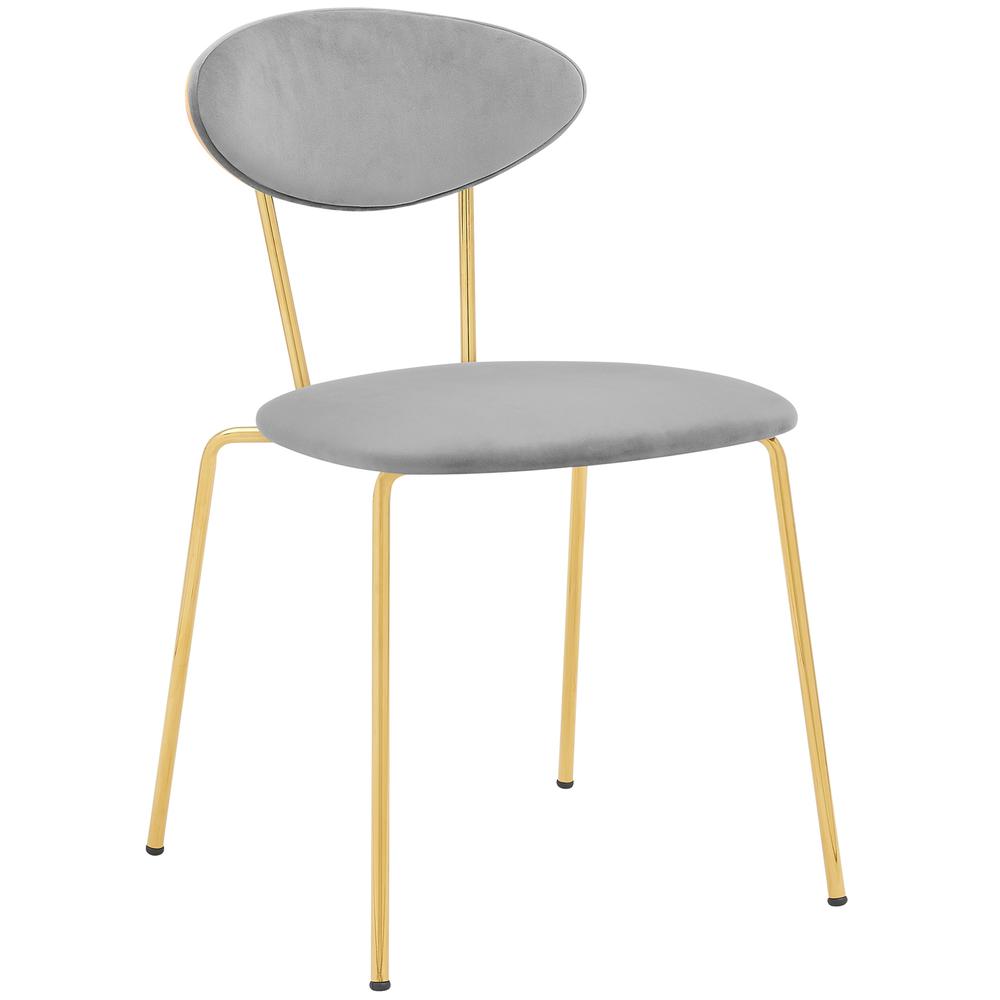 Neo Modern Gray Velvet and Gold Metal Leg Dining Room Chairs - Set of 2. Picture 1