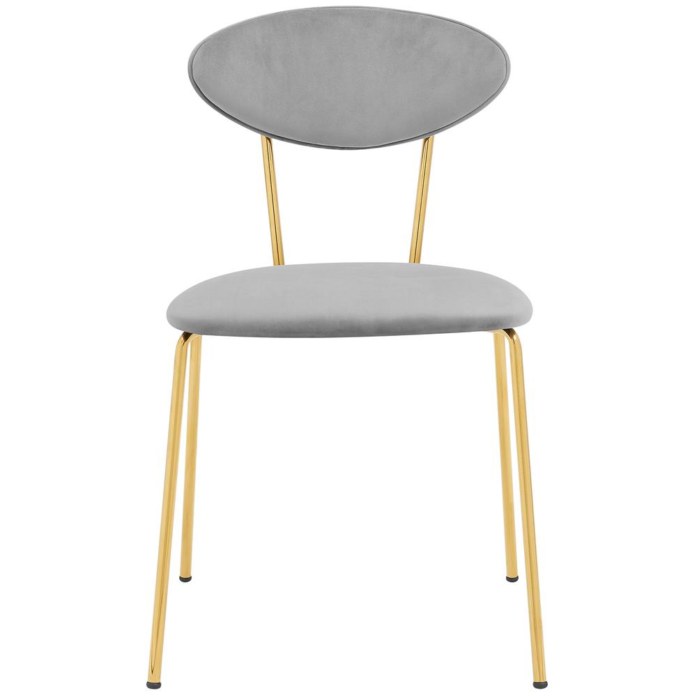 Neo Modern Gray Velvet and Gold Metal Leg Dining Room Chairs - Set of 2. Picture 2