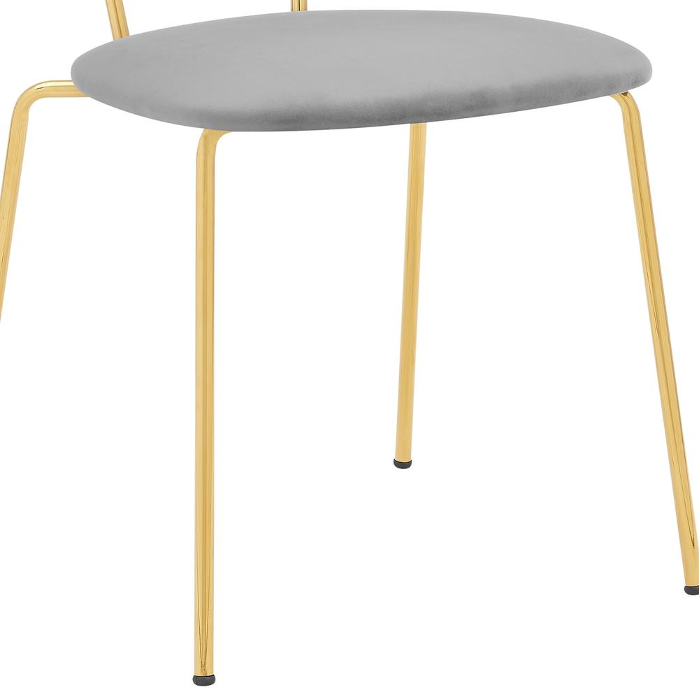 Neo Modern Gray Velvet and Gold Metal Leg Dining Room Chairs - Set of 2. Picture 6