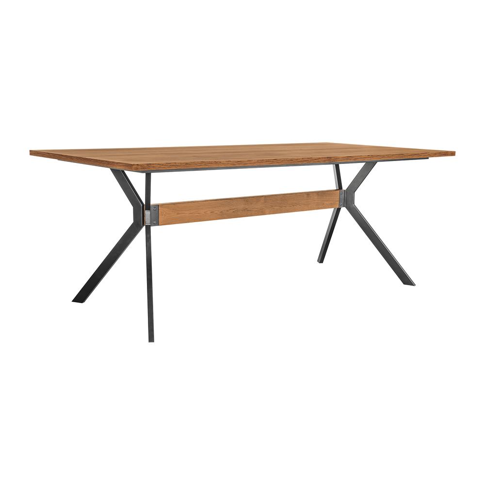 Nevada Rustic Oak Wood Trestle Base Dining Table in Balsamico. Picture 1