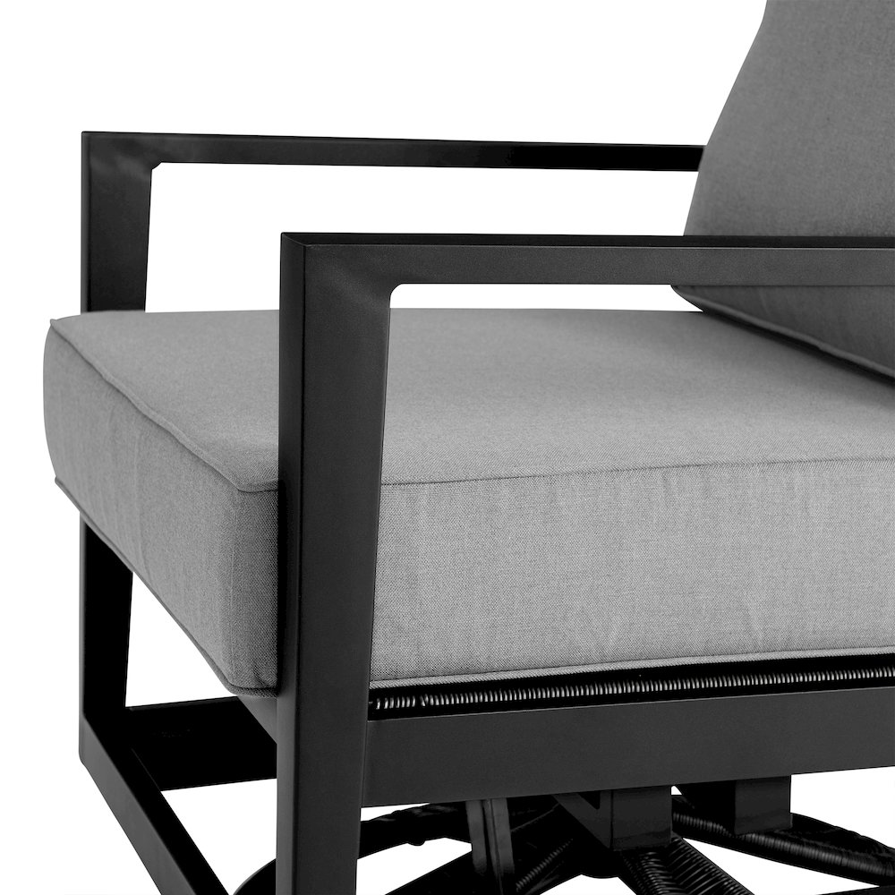 Cayman Black Aluminum Outdoor Swivel Glider Chair with Dark Gray Cushions. Picture 5