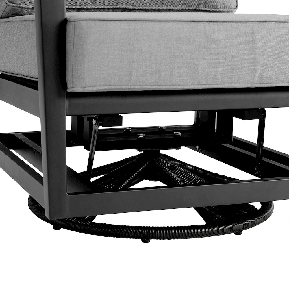 Cayman Black Aluminum Outdoor Swivel Glider Chair with Dark Gray Cushions. Picture 6