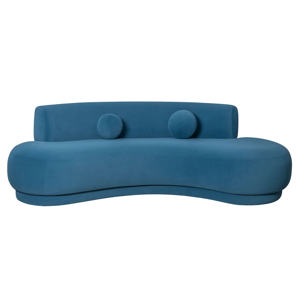 Oakland 97.5 in. 3-Seater Sofa in Blue Fabric with Oval Seat. Picture 1